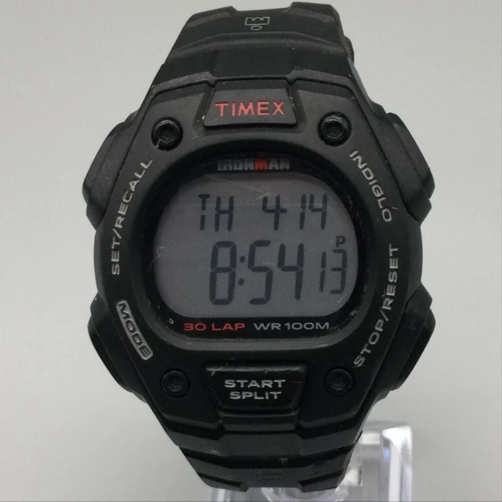 Timex Ironman 30 Lap Mens Watch 38mm Black Resin Alarm Indiglo New Battery